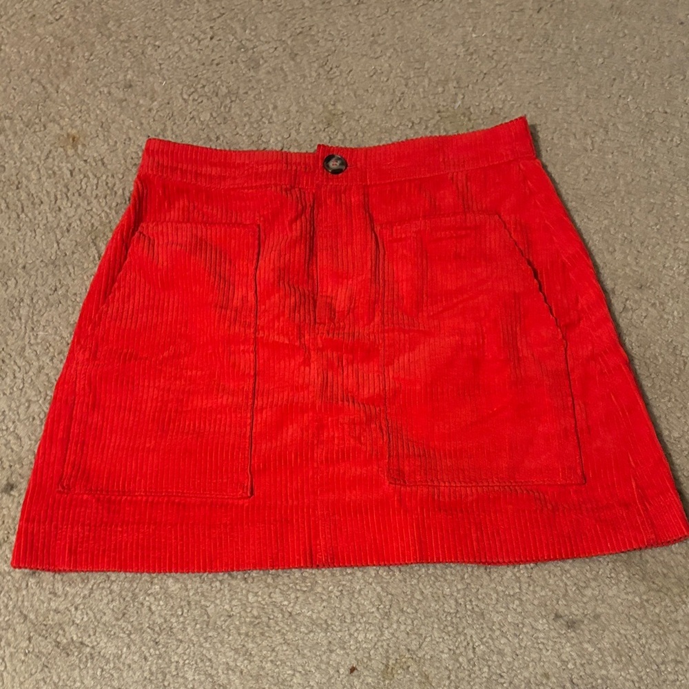 H&M Bright Red Corduroy A-Line Skirt